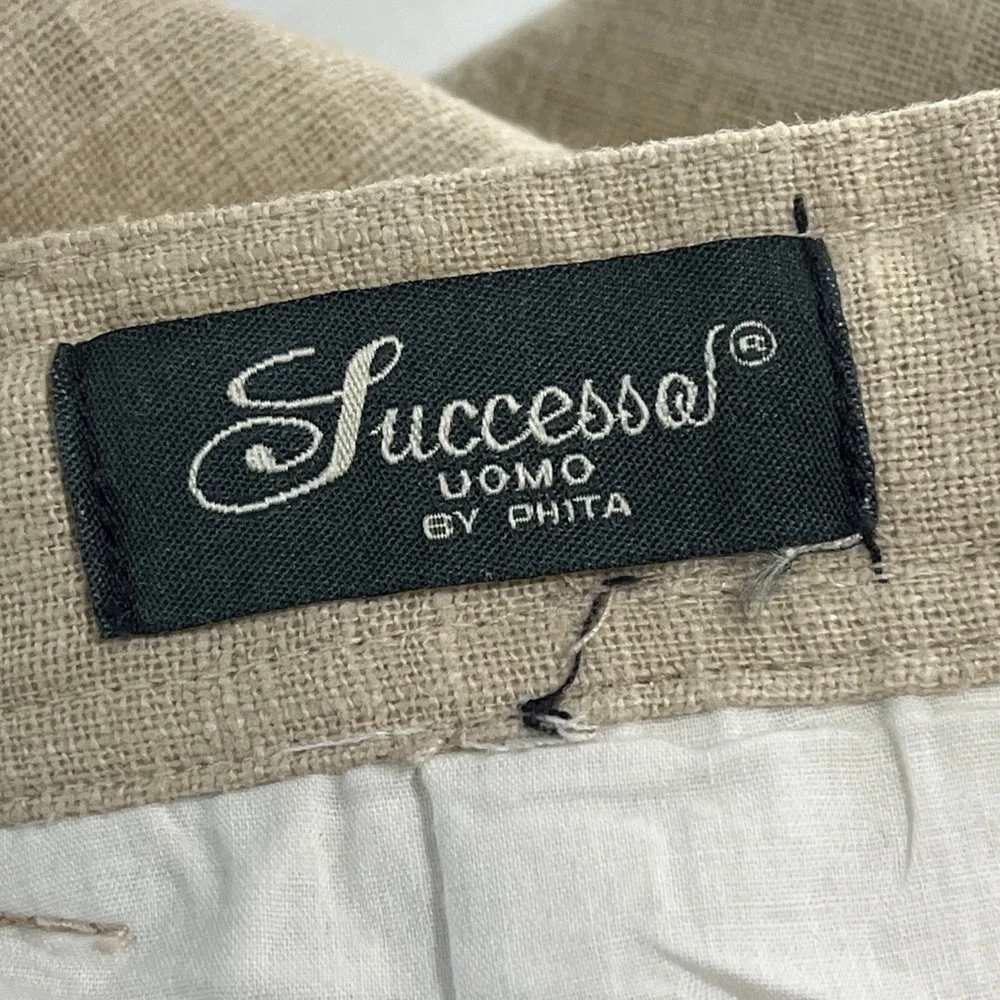 Successo Uomo By Phita Drawstring 100% Linen Trousers Men 42x30 Beach Casual